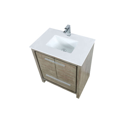 Lafarre 30" Rustic Acacia Bathroom Vanity, White Quartz Top, White Square Sink, and Labaro Brushed Nickel Faucet Set - LLF30SKSOS000FCH