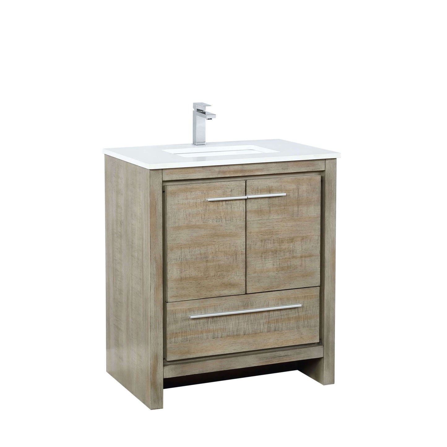 Lafarre 30" Rustic Acacia Bathroom Vanity, White Quartz Top, White Square Sink, and Labaro Brushed Nickel Faucet Set - LLF30SKSOS000FCH