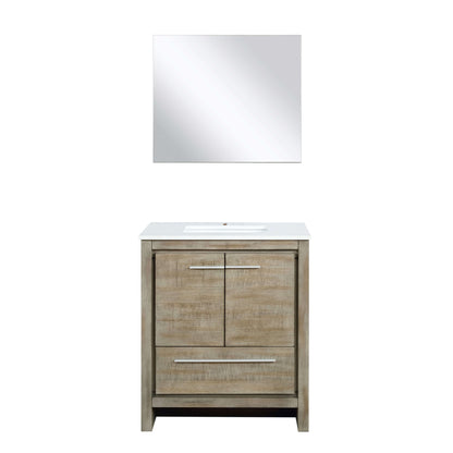 Lafarre 30" Rustic Acacia Bathroom Vanity, White Quartz Top, White Square Sink, and 28" Frameless Mirror - LLF30SKSOSM28