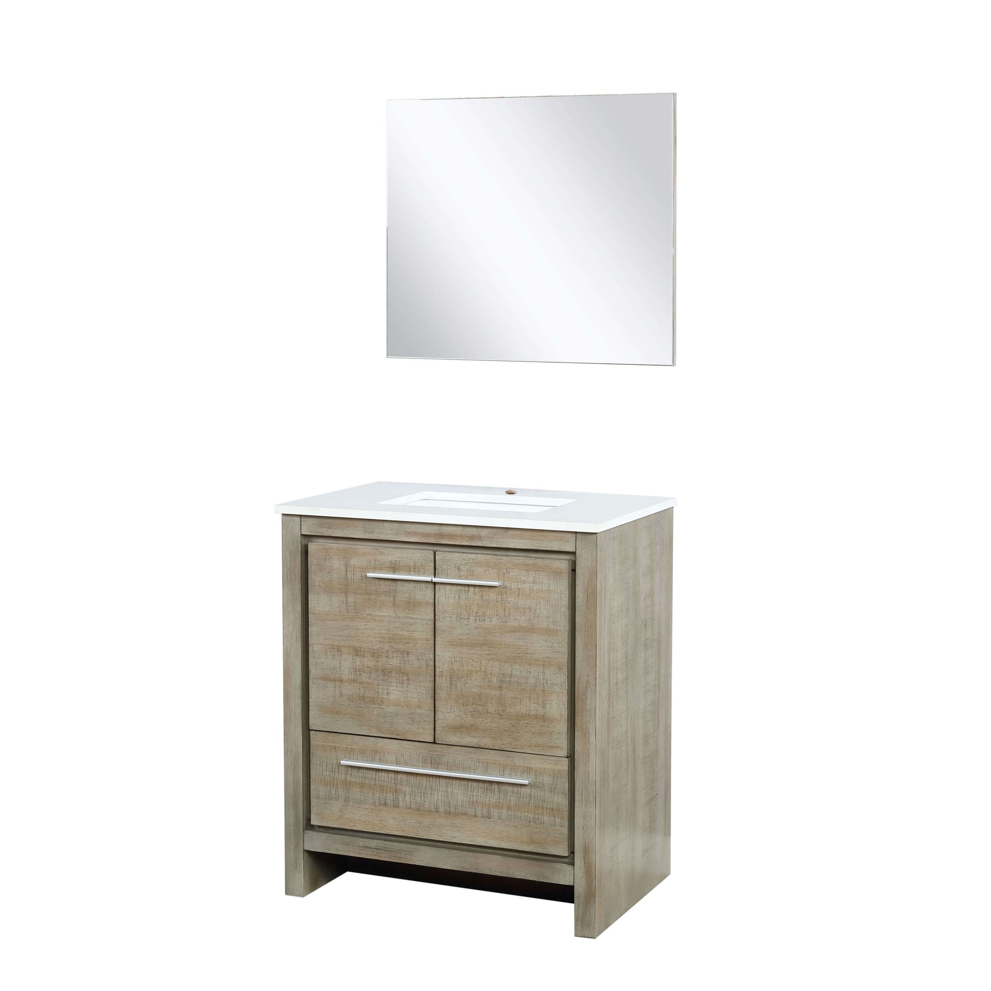 Lafarre 30" Rustic Acacia Bathroom Vanity, White Quartz Top, White Square Sink, and 28" Frameless Mirror - LLF30SKSOSM28