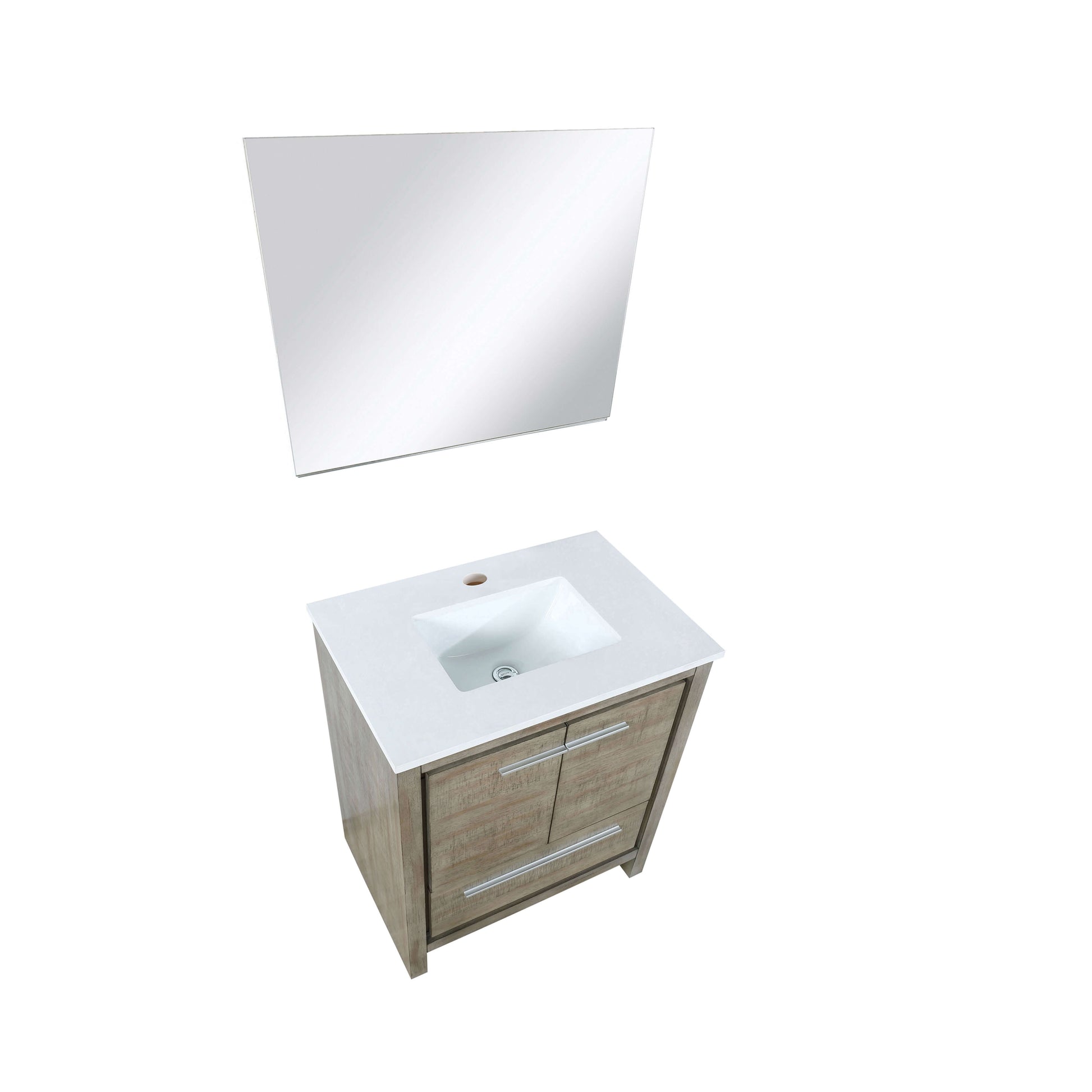 Lafarre 30" Rustic Acacia Bathroom Vanity, White Quartz Top, White Square Sink, and 28" Frameless Mirror - LLF30SKSOSM28