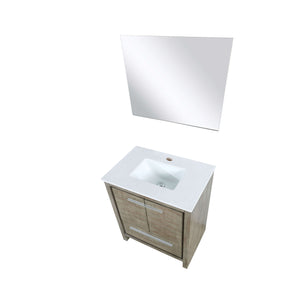 Lafarre 30" Rustic Acacia Bathroom Vanity, White Quartz Top, White Square Sink, and 28" Frameless Mirror - LLF30SKSOSM28