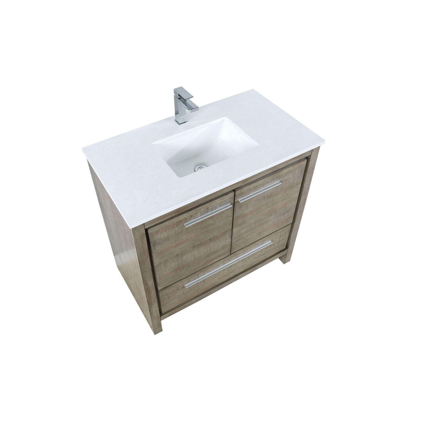 Lafarre 36" Rustic Acacia Bathroom Vanity, White Quartz Top, White Square Sink, and Labaro Brushed Nickel Faucet Set - LLF36SKSOS000FCH