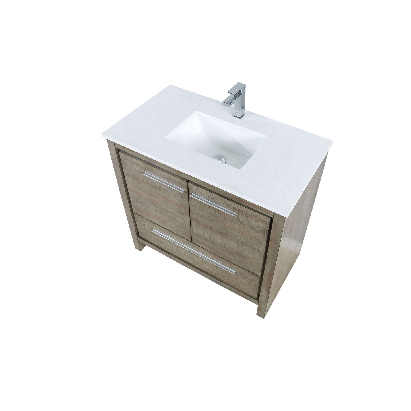 Lafarre 36" Rustic Acacia Bathroom Vanity, White Quartz Top, White Square Sink, and Labaro Brushed Nickel Faucet Set - LLF36SKSOS000FCH