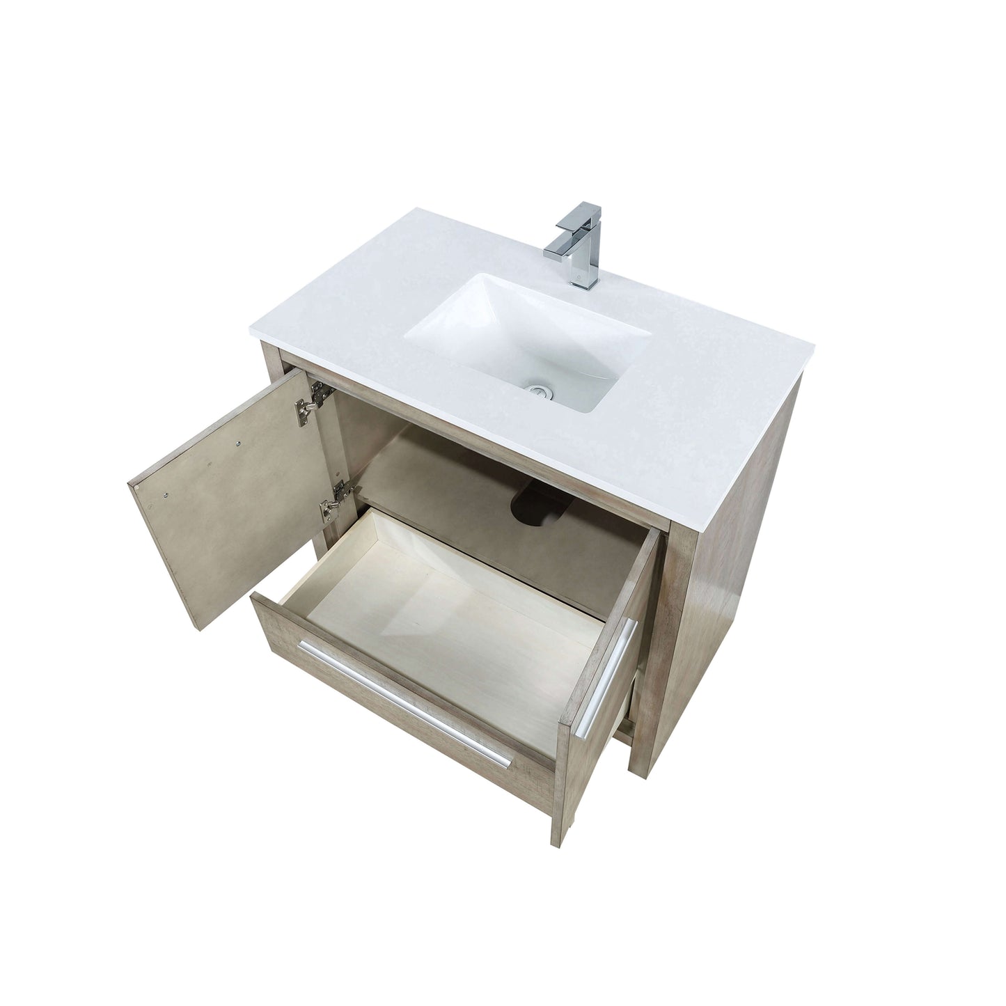 Lafarre 36" Rustic Acacia Bathroom Vanity, White Quartz Top, White Square Sink, and Labaro Brushed Nickel Faucet Set - LLF36SKSOS000FCH