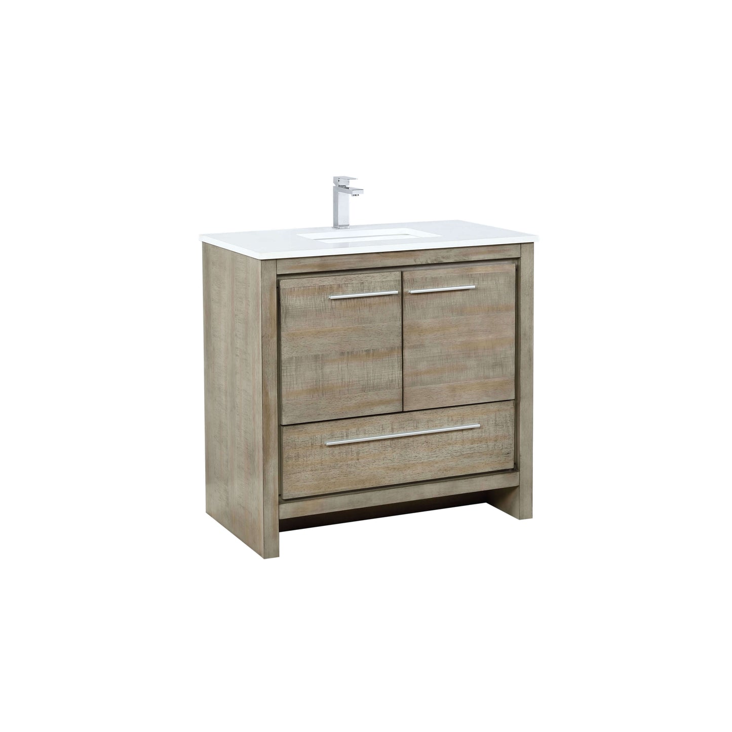 Lafarre 36" Rustic Acacia Bathroom Vanity, White Quartz Top, White Square Sink, and Labaro Brushed Nickel Faucet Set - LLF36SKSOS000FCH