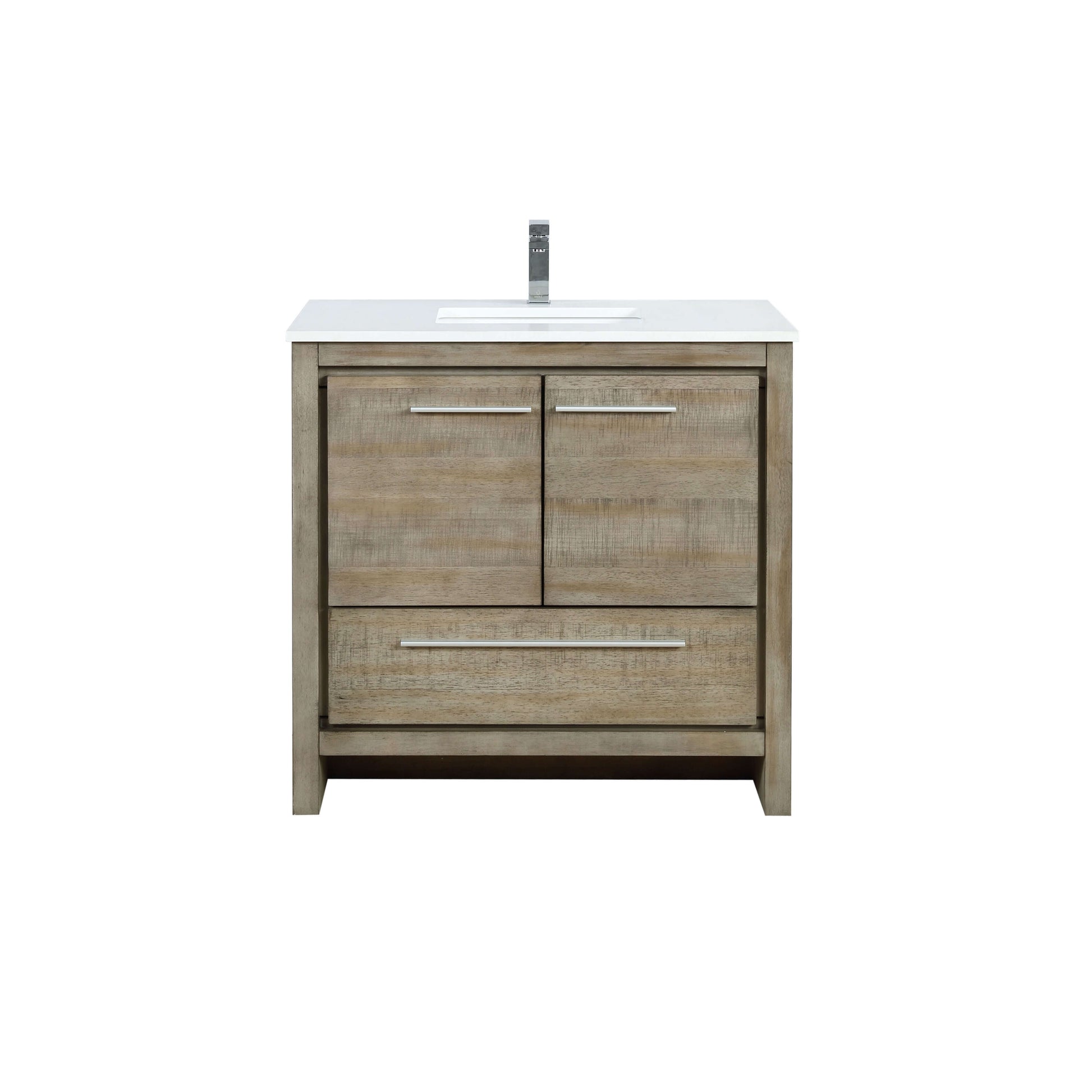 Lafarre 36" Rustic Acacia Bathroom Vanity, White Quartz Top, White Square Sink, and Labaro Brushed Nickel Faucet Set - LLF36SKSOS000FCH