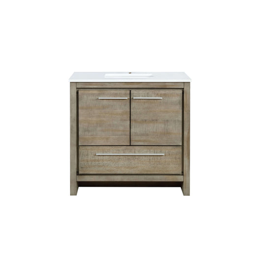 Lafarre 36" Rustic Acacia Bathroom Vanity, White Quartz Top, and White Square Sink - LLF36SKSOS000