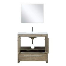 Load image into Gallery viewer, Lafarre 36&quot; Rustic Acacia Bathroom Vanity, White Quartz Top, White Square Sink, Labaro Brushed Nickel Faucet Set, and 28&quot; Frameless Mirror - LLF36SKSOSM28FCH