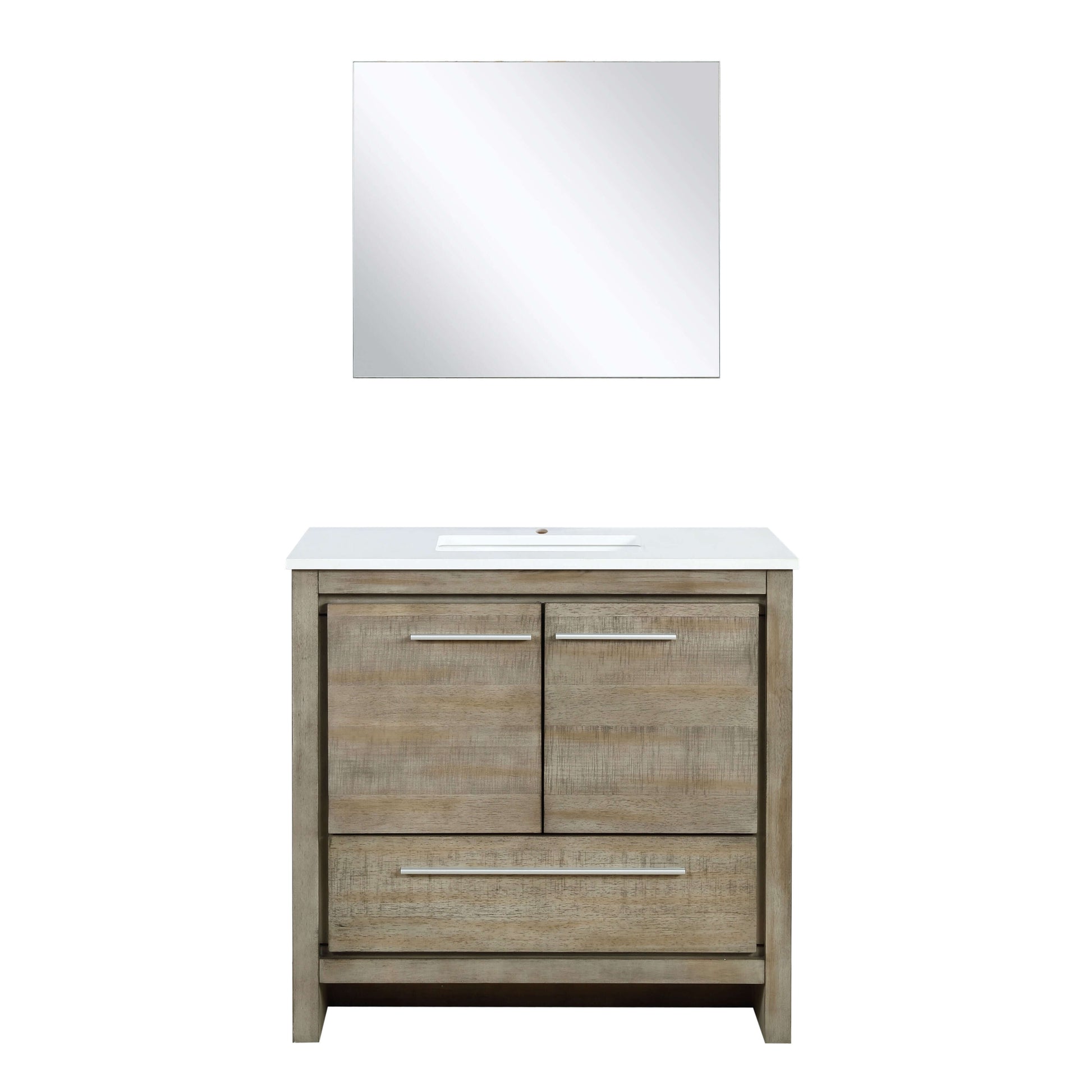 Lafarre 36" Rustic Acacia Bathroom Vanity, White Quartz Top, White Square Sink, and 28" Frameless Mirror - LLF36SKSOSM28