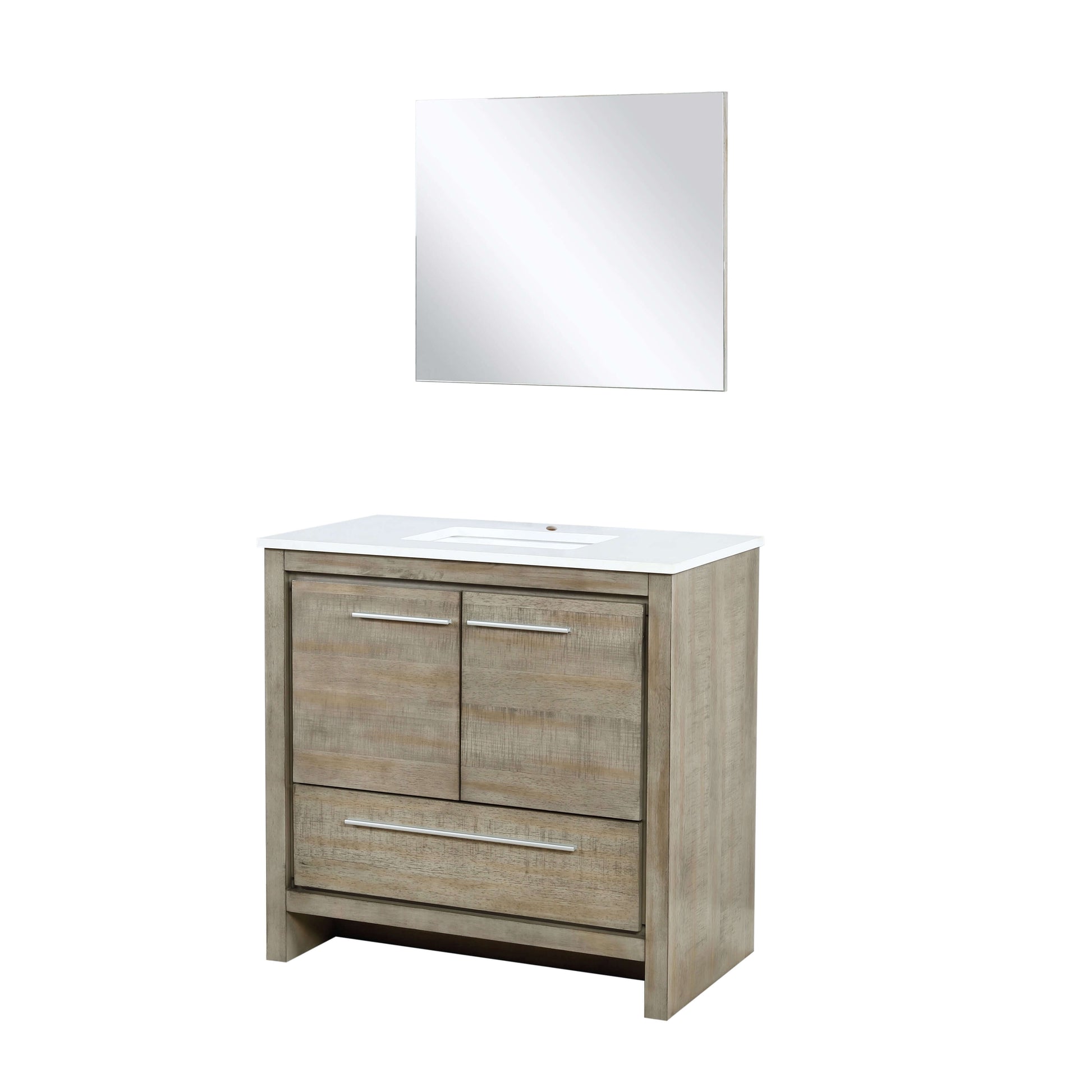 Lafarre 36" Rustic Acacia Bathroom Vanity, White Quartz Top, White Square Sink, and 28" Frameless Mirror - LLF36SKSOSM28