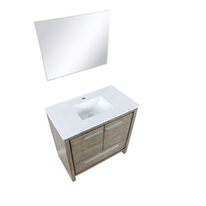 Lafarre 36" Rustic Acacia Bathroom Vanity, White Quartz Top, White Square Sink, and 28" Frameless Mirror - LLF36SKSOSM28