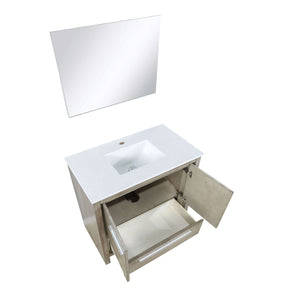 Lafarre 36" Rustic Acacia Bathroom Vanity, White Quartz Top, White Square Sink, and 28" Frameless Mirror - LLF36SKSOSM28