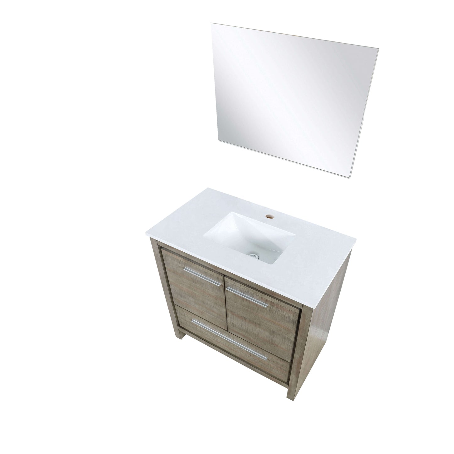 Lafarre 36" Rustic Acacia Bathroom Vanity, White Quartz Top, White Square Sink, and 28" Frameless Mirror - LLF36SKSOSM28