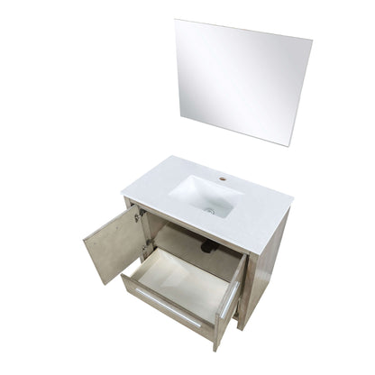 Lafarre 36" Rustic Acacia Bathroom Vanity, White Quartz Top, White Square Sink, and 28" Frameless Mirror - LLF36SKSOSM28