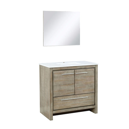 Lafarre 36" Rustic Acacia Bathroom Vanity, White Quartz Top, White Square Sink, and 28" Frameless Mirror - LLF36SKSOSM28