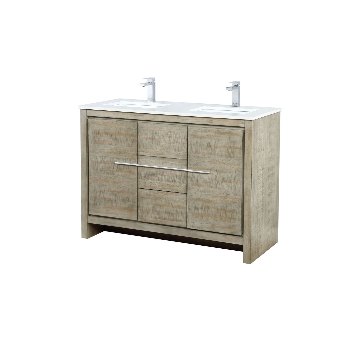 Lafarre 48" Rustic Acacia Double Bathroom Vanity, White Quartz Top, White Square Sink, and Labaro Brushed Nickel Faucet Set - LLF48SKSOS000FCH