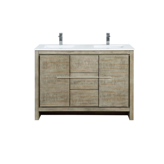 Lafarre 48" Rustic Acacia Double Bathroom Vanity, White Quartz Top, White Square Sink, and Labaro Brushed Nickel Faucet Set - LLF48SKSOS000FCH