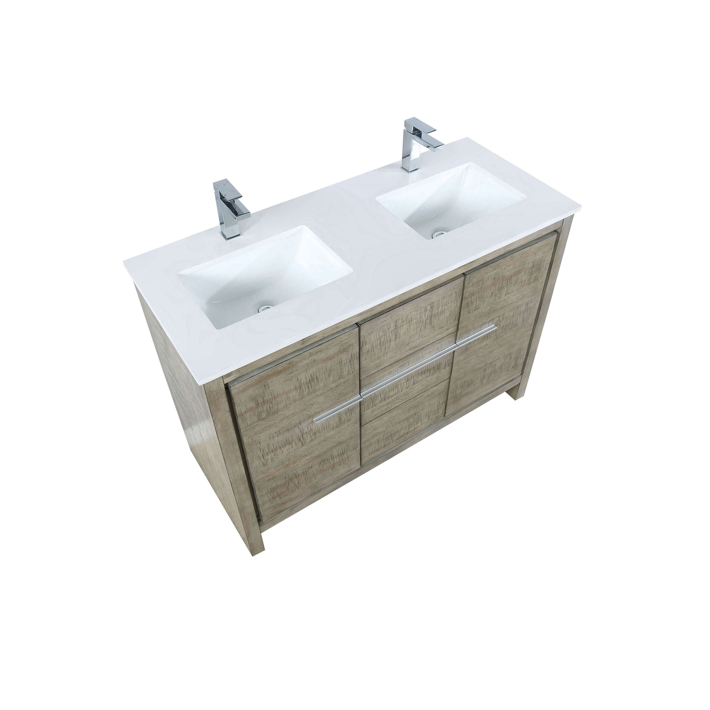 Lafarre 48" Rustic Acacia Double Bathroom Vanity, White Quartz Top, White Square Sink, and Labaro Brushed Nickel Faucet Set - LLF48SKSOS000FCH