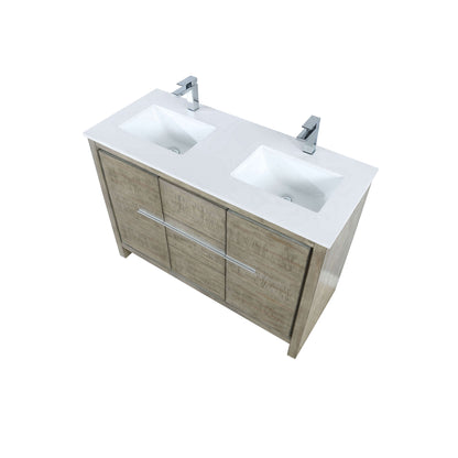 Lafarre 48" Rustic Acacia Double Bathroom Vanity, White Quartz Top, White Square Sink, and Labaro Brushed Nickel Faucet Set - LLF48SKSOS000FCH