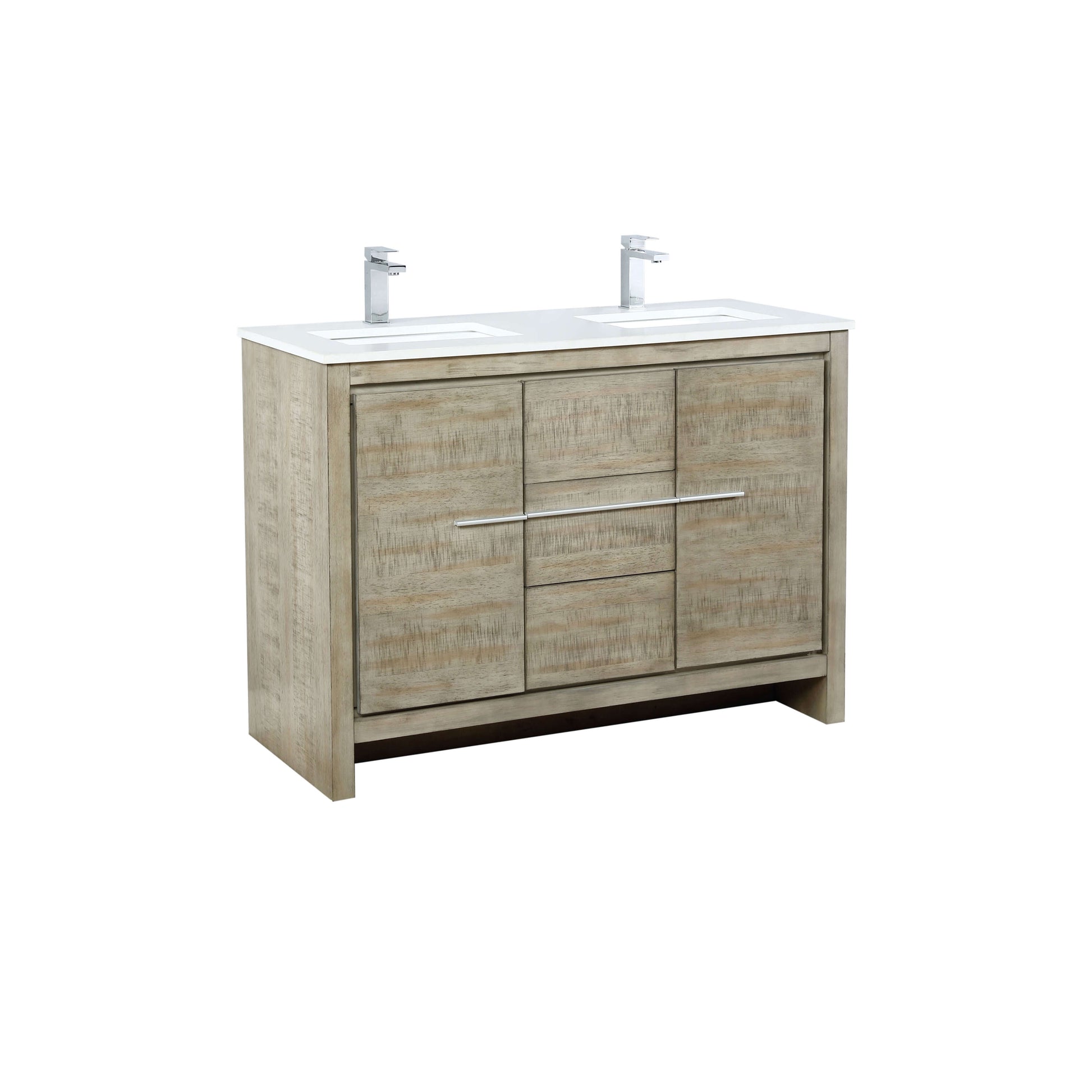 Lafarre 48" Rustic Acacia Double Bathroom Vanity, White Quartz Top, White Square Sink, and Labaro Brushed Nickel Faucet Set - LLF48SKSOS000FCH