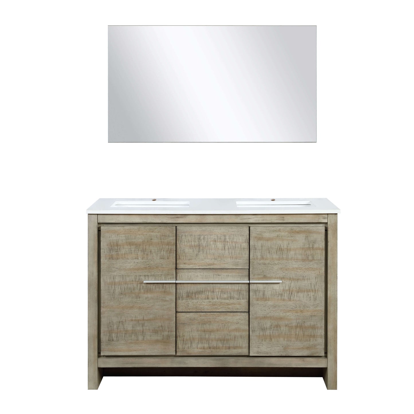 Lafarre 48" Rustic Acacia Double Bathroom Vanity, White Quartz Top, White Square Sink, and 43" Frameless Mirror - LLF48SKSOSM43