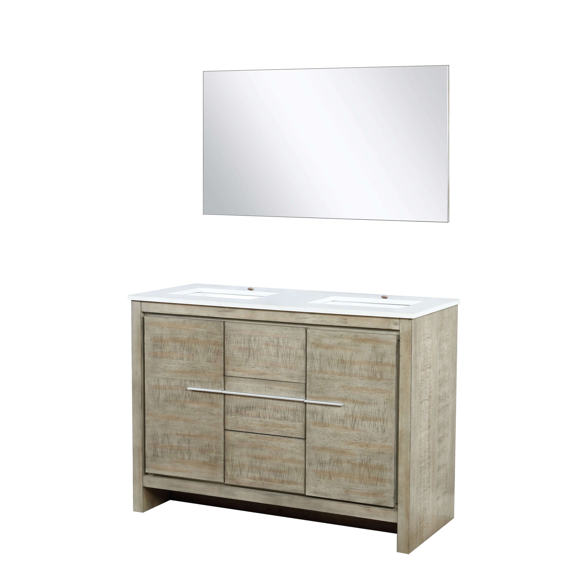 Lafarre 48" Rustic Acacia Double Bathroom Vanity, White Quartz Top, White Square Sink, and 43" Frameless Mirror - LLF48SKSOSM43