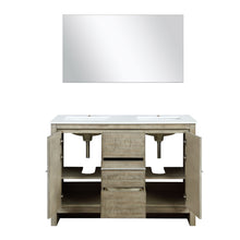 Load image into Gallery viewer, Lafarre 48&quot; Rustic Acacia Double Bathroom Vanity, White Quartz Top, White Square Sink, and 43&quot; Frameless Mirror - LLF48SKSOSM43
