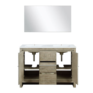 Lafarre 48" Rustic Acacia Double Bathroom Vanity, White Quartz Top, White Square Sink, and 43" Frameless Mirror - LLF48SKSOSM43