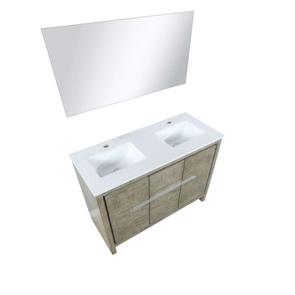 Lafarre 48" Rustic Acacia Double Bathroom Vanity, White Quartz Top, White Square Sink, and 43" Frameless Mirror - LLF48SKSOSM43