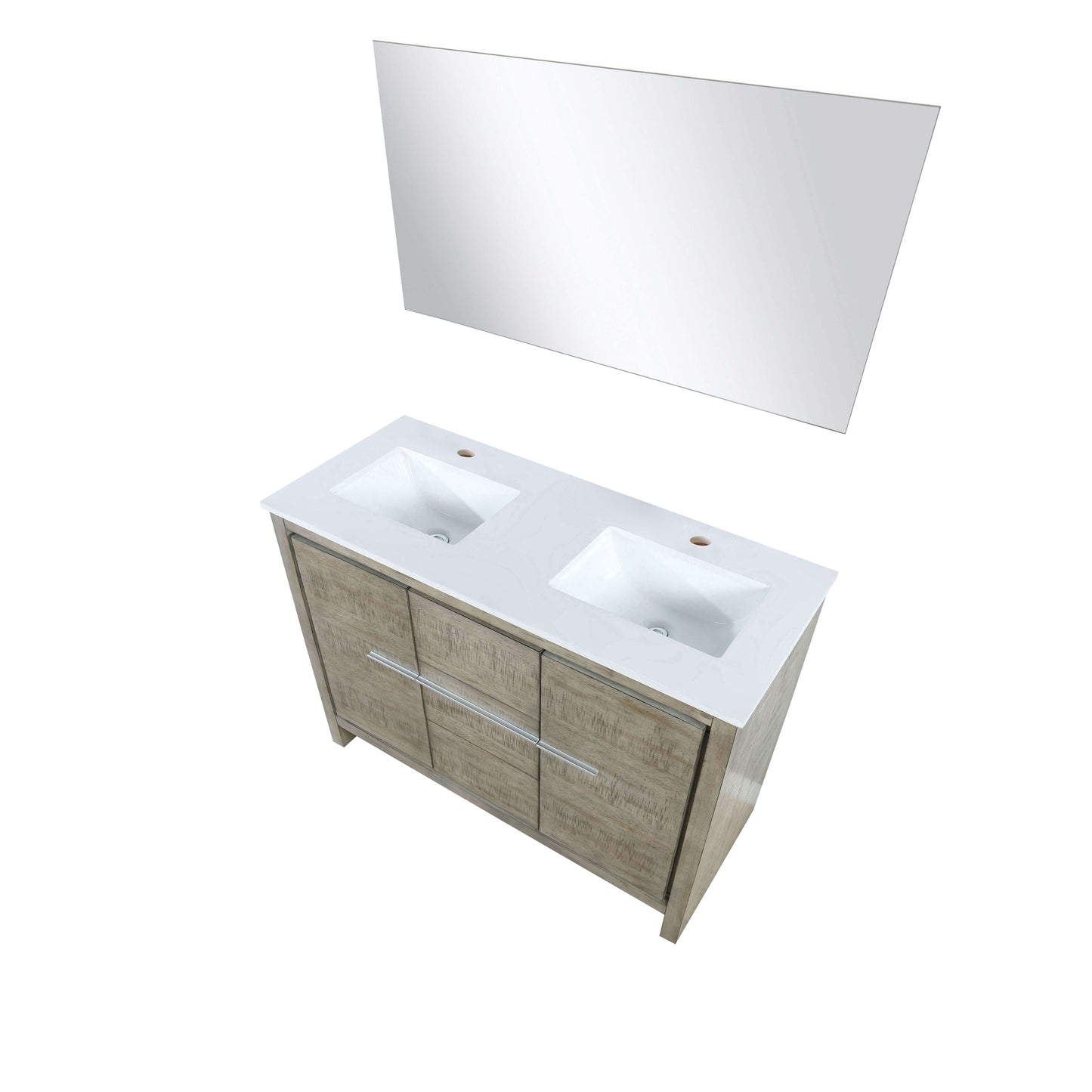 Lafarre 48" Rustic Acacia Double Bathroom Vanity, White Quartz Top, White Square Sink, and 43" Frameless Mirror - LLF48SKSOSM43