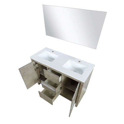 Lafarre 48" Rustic Acacia Double Bathroom Vanity, White Quartz Top, White Square Sink, and 43" Frameless Mirror - LLF48SKSOSM43