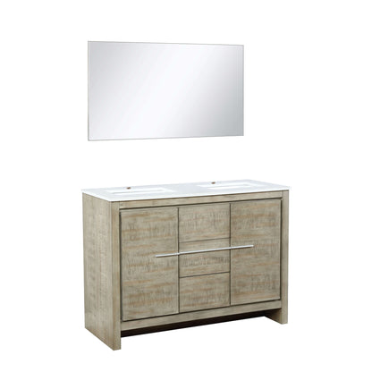 Lafarre 48" Rustic Acacia Double Bathroom Vanity, White Quartz Top, White Square Sink, and 43" Frameless Mirror - LLF48SKSOSM43