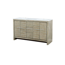 Load image into Gallery viewer, Lafarre 60&quot; Rustic Acacia Double Bathroom Vanity, White Quartz Top, and White Square Sinks - LLF60DKSOD000