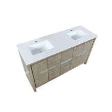 Load image into Gallery viewer, Lafarre 60&quot; Rustic Acacia Double Bathroom Vanity, White Quartz Top, and White Square Sinks - LLF60DKSOD000