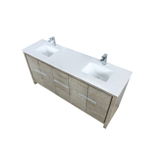 Lafarre 72" Rustic Acacia Double Bathroom Vanity, White Quartz Top, White Square Sinks, and Labaro Brushed Nickel Faucet Set - LLF72DKSOD000FCH