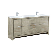 Load image into Gallery viewer, Lafarre 72&quot; Rustic Acacia Double Bathroom Vanity, White Quartz Top, White Square Sinks, and Labaro Brushed Nickel Faucet Set - LLF72DKSOD000FCH