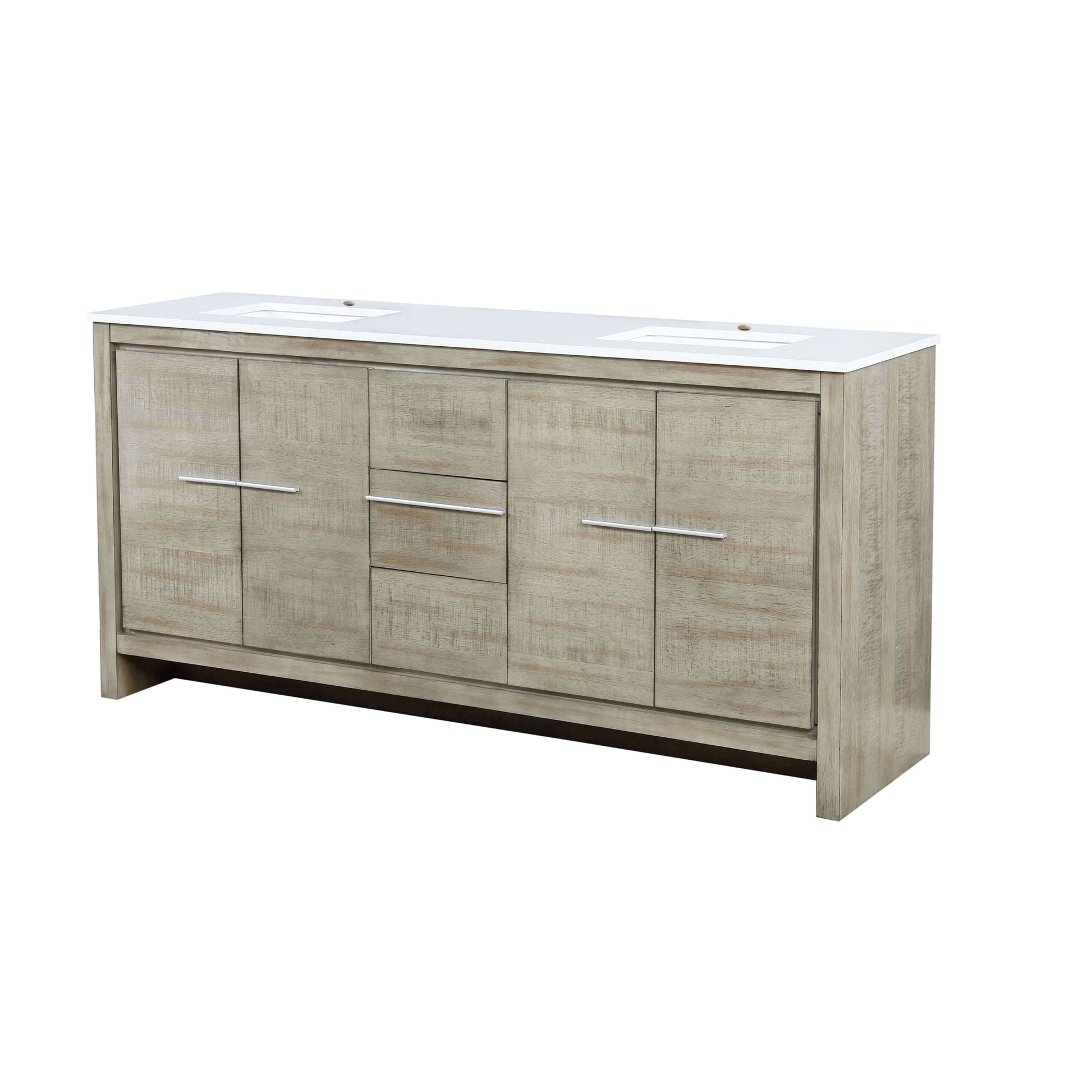 Lafarre 72" Rustic Acacia Double Bathroom Vanity, White Quartz Top, and White Square Sinks - LLF72DKSOD000