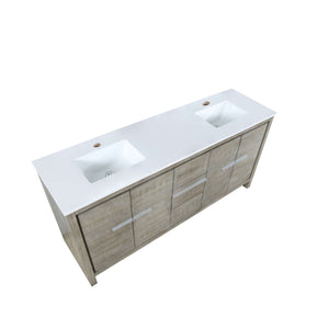 Lafarre 72" Rustic Acacia Double Bathroom Vanity, White Quartz Top, and White Square Sinks - LLF72DKSOD000