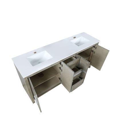 Lafarre 72" Rustic Acacia Double Bathroom Vanity, White Quartz Top, and White Square Sinks - LLF72DKSOD000