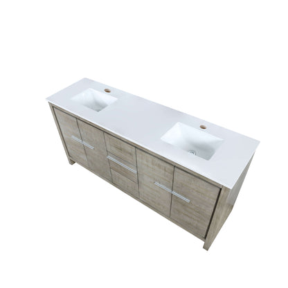 Lafarre 72" Rustic Acacia Double Bathroom Vanity, White Quartz Top, and White Square Sinks - LLF72DKSOD000