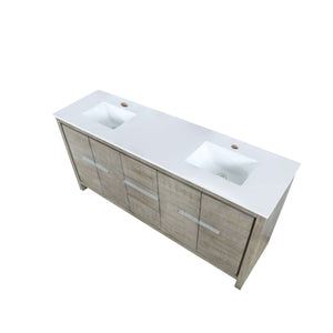 Lafarre 72" Rustic Acacia Double Bathroom Vanity, White Quartz Top, and White Square Sinks - LLF72DKSOD000