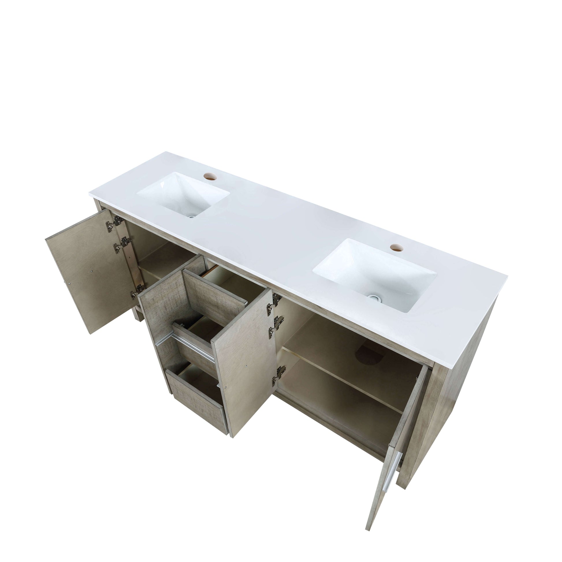 Lafarre 72" Rustic Acacia Double Bathroom Vanity, White Quartz Top, and White Square Sinks - LLF72DKSOD000