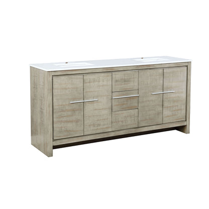 Lafarre 72" Rustic Acacia Double Bathroom Vanity, White Quartz Top, and White Square Sinks - LLF72DKSOD000