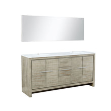 Load image into Gallery viewer, Lafarre 72&quot; Rustic Acacia Double Bathroom Vanity, White Quartz Top, White Square Sinks, and 70&quot; Frameless Mirror - LLF72DKSODM70