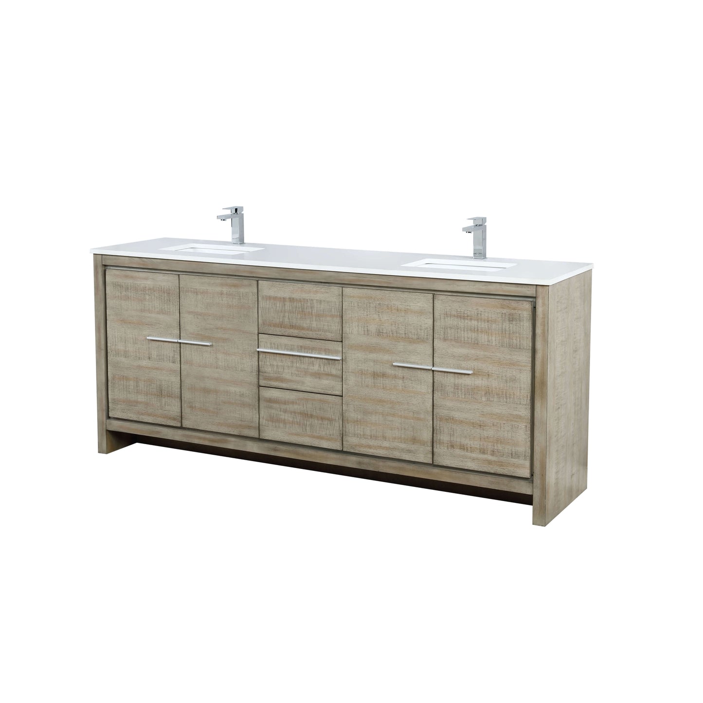 Lafarre 80" Rustic Acacia Double Bathroom Vanity, White Quartz Top, White Square Sinks, and Labaro Brushed Nickel Faucet Set - LLF80DKSOD000FCH