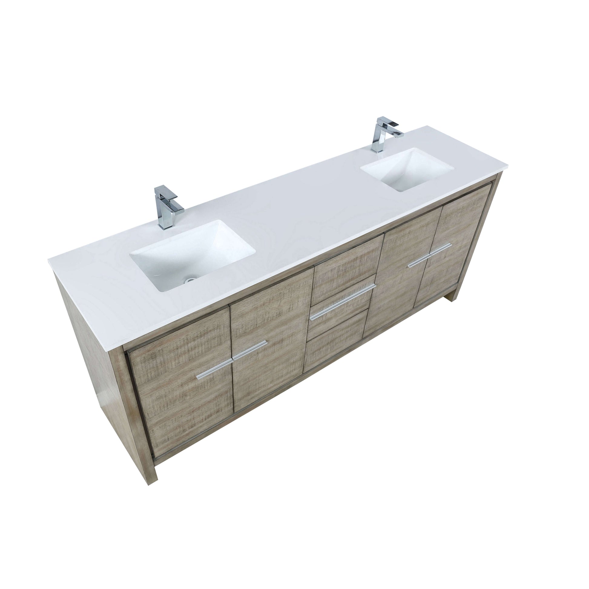 Lafarre 80" Rustic Acacia Double Bathroom Vanity, White Quartz Top, White Square Sinks, and Labaro Brushed Nickel Faucet Set - LLF80DKSOD000FCH