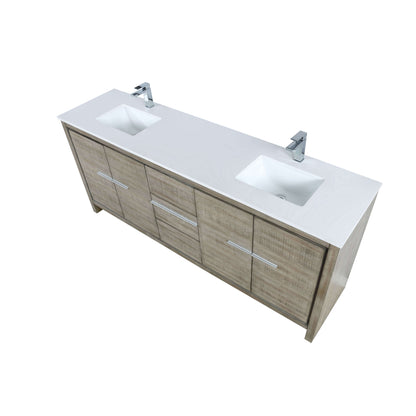 Lafarre 80" Rustic Acacia Double Bathroom Vanity, White Quartz Top, White Square Sinks, and Labaro Brushed Nickel Faucet Set - LLF80DKSOD000FCH