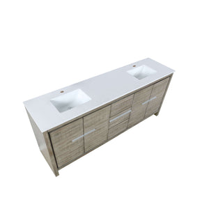 Lafarre 80" Rustic Acacia Double Bathroom Vanity, White Quartz Top, and White Square Sinks - LLF80DKSOD000