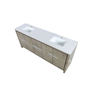 Lafarre 80" Rustic Acacia Double Bathroom Vanity, White Quartz Top, and White Square Sinks - LLF80DKSOD000